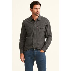 Levi's Blue Gray Aztec Pearl Snap Button Up Denim Shirt Top  Mens Size Medium